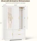 Armoire Wardrobe Closet With Mirror - 71    Wood Clothing Storage Cabinet  White