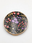 Vintage Stratton Powder Mirror Compact Floral Black Enamel Gold Tone Read