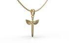 14k Solid Yellow Gold Saint Michael Sword Pendant - Unisex Sword Charm Pendant