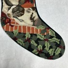 Vintage Needlepoint Christmas Stocking Bunny Rabbits Holly Floral
