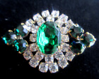Gorgeous Czech Vintage Glass Rhinestone Button    Crystal Clear   Emerald Green