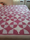 Vintage Dresden Handmade Hand Quilted Raspberry   White   Quilt  - 72  X 80 