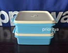 Tupperware Square Away Goody Container 850ml  3 6-cup Blue White Seal Set 2 New