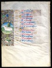 C  1470 Medieval Illuminated Manuscript Hours Leaf- March Calendar  2 Miniatures