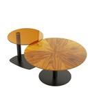 Set Of 2 Round Coffee Table Wood Grain glass End Side Table Combine Living Room