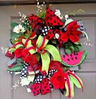 Large 24  Summer Watermelon Front Door Wreath Handmade Red Farmhouse Decor 