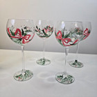 Lenox Handpainted Gems Christmas Balloon Wine Glass Set Of 4 Crystal Holly Bows