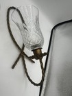 Pair Brass Twisted Rope Wall Sconces Cut Glass Hurricane Candle Holders Vintage