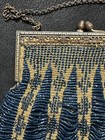Vintage 1920s Blue Beaded Flapper Evening Bag Purse Art Deco Frame Chain