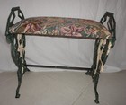 Retro Vintage Art Deco Cast Iron Sides  Tapestry Seat Vanity Bench Stool