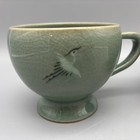 Korean Crackle Glaze Celadon Flying Cranes Tea Coffee Mug Set Of 2
