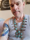 22  Vtg 1970 s Navajo Sterling Silver And Turquoise  Squash Blossom Necklace 