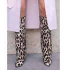 Womens Fashion Leopard Horsehair Metal Decor High Heel Knee High Boots Shoes Ogi