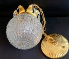 Vtg  Swag Lamp Ceiling Mount Hollywood Regency Diamond Cut Clear Glass 19  Circ