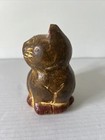 Vintage Primitive Terracotta Clay Folk Art Cat Kitten Brown 5 Inches