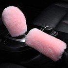  Fluffy Natural Fur Sheepskin Car Gear Shift Handle Level Stick Korean Pink