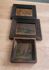 Vintage Russian Metal Plate Art Litho Proof Print Framed Miniatures Set Of 3