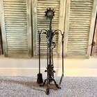 Sunflower Arts   Crafts Wrought Iron Fireplace Hearth Set Hand Forged 1900s