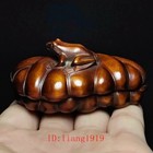 Japanese Boxwood Hand Carved Lotus Leaf Frog Statue Netsuke Old Desk Decoration