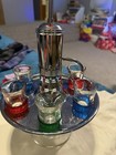 Vtg Mcm Chrome Liquor Decanter  Dispenser Pump Shot Glasses Home Bar