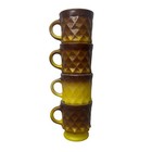 Vintage 70s Fire King Anchor Hocking Set 4 Yellow Brown Ombre Cups Mugs Coffee