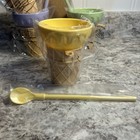 Avon Soda Fountain 4 Plastic Ice Cream Cone Serving Dishes   Spoons Straws Set