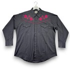 Ely Cattleman Mens Black Long Sleeve Snap Western Shirt Rose Embroidery Size Xl