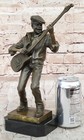Signed Original Black Guitar Player Singer Bronze Sculpture Marble Statue Decor