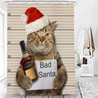 Funny Santa Cat Bathroom Shower Curtain Set Non-slip Bath Mat Toilet Lid Cover