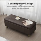 41 Inch Faux Leather Storage Ottoman Brown Stitch Tufted Rectangle Wooden Legs
