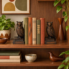Vintage Pm Craftsman Bronze Owl Bookends Philadelphia Mfg 7  Mcm Pair