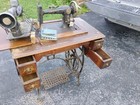 Antique Pre-1930 Original Treadle Sewing Machine W  Wooden Cabinet Table