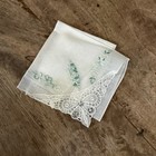 Linen Heirloom Lace Wedding Handkerchief Embroidered Floral Vintage Wedding