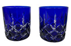 Us Open Tennis Old Fashioned Glasses Cups Cobalt Blue Etched Set Of 2