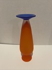 Vintage Satin Frosted Art Glass Urn Vase     Tangerine   Cobalt Blue 8 75 