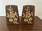 Wood Bookends Metal Base 5    Vintage Floral Design Set Of Book Ends