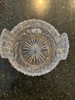 Vintage Antique Cut Glass Lead Crystal Ice Bucket Tab Handles Flowers Euc