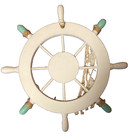 Nautical Ship Wheel Wall Decor 6  Wood Look Coastal Beach Seashell Fish Net