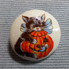 Large Ceramic Artisan Button Halloween Cat Kitten Jack-o-lantern By Fisher  93