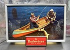 Vintage 1950s Budweiser Beer Lighted Sign Hard To Find Canoe Fishing Scene