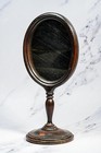 Neat Victorian Antique Wood Small Oval Tabletop Vanity Dresser Mirror