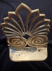 Pair Art Deco Vintage Brass Scroll Peacock Fan Shell Design Bookends