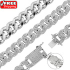 Cuban Link Chain For Men silver Necklace And Bracelet miami Cuban Chains bling D