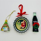 Coca-cola Christmas Ornament Lot 1991 Bottle Cap Santa Bottle Tree 3pc Set