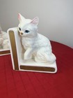 Vtg Lefton White Persian Cat Kitten Bookends Set 3 Japan Ceramic Blue Eyes H518