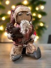 Primitive Handcrafted Usa Red Ticking Santa Claus Doll W  Gingerbread 12 