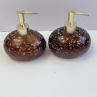 2 Nicole Miller Gold Flake Lucite Soap lotion Dispensers Modern Glam Vanity Read