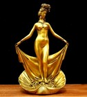 10 2  Chinese Ancient Brass Carved Girl Bathing Statue Yang Guifei Beauty Decor