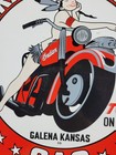 Vintage Kansas Route 66 Porcelain Sign Farrahs Frontier Gas Indian Motorcycle 