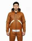 Men   s Ostrich Embossed Cowhide Leather Tracksuit Set 3-piece Jacket  Joggers Cap